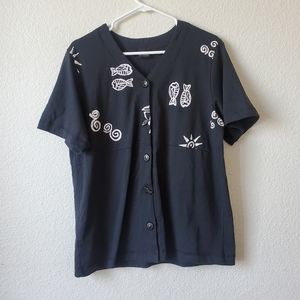 Rare Threads Fish Geometric Button Down Tee